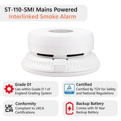 SAFE-TECH Mains Powered Interlinked Smoke Alarm With Built-in RF Module