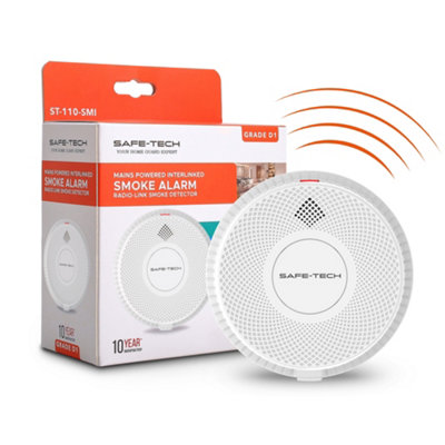 SAFE-TECH Mains-powered Radio Interlink Smoke Alarm, Grade D1 Hardwired ...