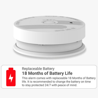 SAFE-TECH Smoke Alarm+Extra Battery, BS EN 14604 Certified, Long ...