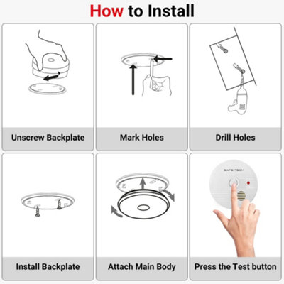 SAFE-TECH Smoke Alarm+Extra Battery, BS EN 14604 Certified, Long ...