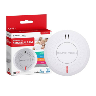 SAFE TECH Smoke Alarm,Interlinked Radio-Link Smoke Detector with LED Indicator and Test Silence Button,AJ-763