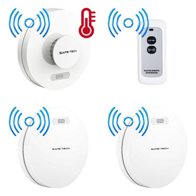 SAFE TECH Wireless Interlinked Smoke Heat Alarms with Interconnected Remote Control, EN 14604,Comply with Scottish Legislation