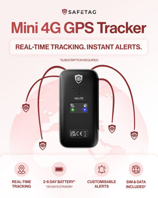 SafeTag Mini 4G - Real Time GPS Tracker for Car, Van & More.