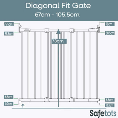 Safetots Diagonal Fit Baby Gate, 67cm - 105.5cm, White Metal, Multi Fit ...