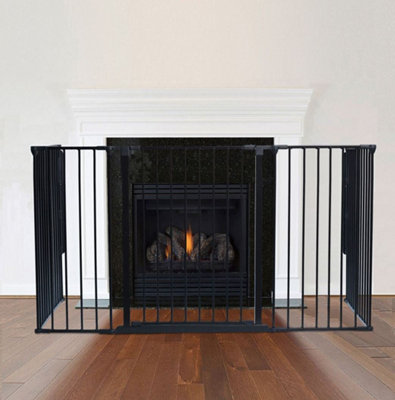 Safetots Extra Tall Multi Panel Fire Surround, 77cm Deep x 118cm Wide, Black, 105cm High, Baby and Toddler Fire Guard