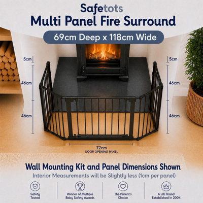 Safetots Multi Panel Fire Surround, 69cm Deep x 118cm Wide, Black, 70cm ...