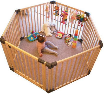 Safetots Wooden Play Den, Hexagon, 6 x 80cm, Natural Wood, Baby Playpen, Play Den for Toddlers, Large Play Pen