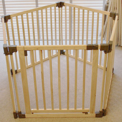 Safetots Wooden Play Den, Pentagon, 5 x 80cm, Natural Wood, Baby Playpen, Play Den for Toddlers, Large Play Pen