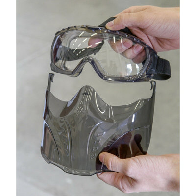 Safety Goggles with Detachable Face Shield - Clear Lens - Adjustable Headband