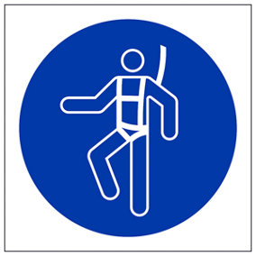 Safety Harness Logo Mandatory PPE Sign - Rigid Plastic 150x150mm (x3)