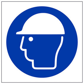 Safety Helmet Logo PPE Mandatory Sign - Adhesive Vinyl 150x150mm (x3)