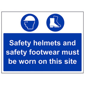 Safety Helmets Footwear On This Site PPE Sign - Rigid Plastic - 600x450mm (x3)