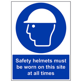 Safety Helmets Worn At All Times Sign - Rigid Plastic - 200x300mm (x3)