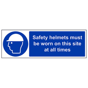 Safety Helmets Worn On Site PPE Sign - Adhesive Vinyl - 450x150mm (x3)