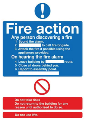 Safety Sign Fire Action Words in PVC, 210mm x 148mm