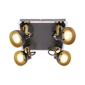 SAFF - CGC Four Head Black Adjustable Wall Ceiling Light With Gold and Chrome Detail