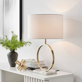 SAFFRON Gold Chrome Halo Table Lamp with White Marble Base and White Light Shade Including A Rated Energy Efficient LED Bulb