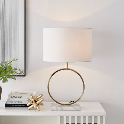 SAFFRON Gold Chrome Halo Table Lamp with White Marble Base and White Light Shade Including A Rated Energy Efficient LED Bulb