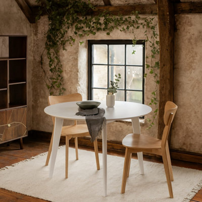 Saffron Round White Oak Veneer Dining Table - 105cm Seats 4