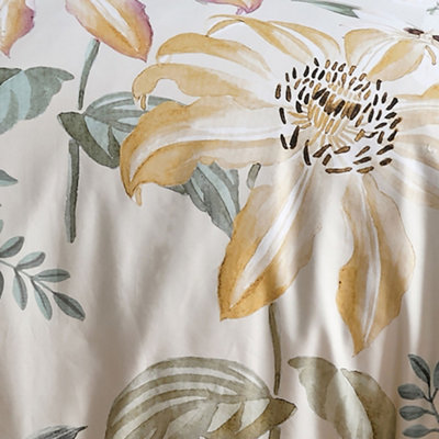 Sagara Large Floral Print 200 Thread Count Cotton Gold Duvet Cover Set