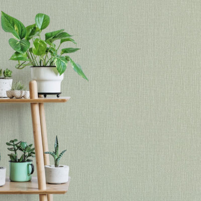 Sage Fabric Effect Wallpaper Green Textured Twill Weave Pattern Thick ...