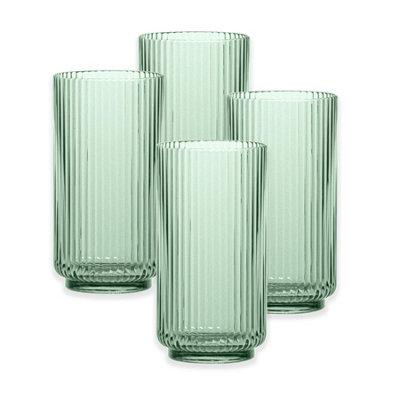 Sage Green Acrylic Plastic 22oz Ribbed Jumbo Highball Drinking Cups - Set of 4