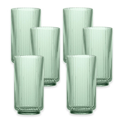 Sage Green Acrylic Plastic 22oz Ribbed Jumbo Highball Drinking Cups - Set of 6