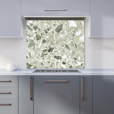 Sage Green And White Quartz Effect Premium Glass Kitchen Splashback W600mm x H600mm