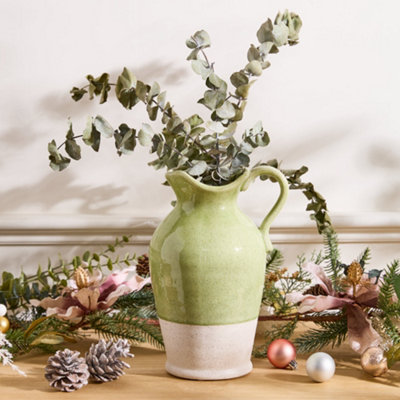 Sage Green and White Two Tone Table Decoration Pitcher Jug Flower Vase