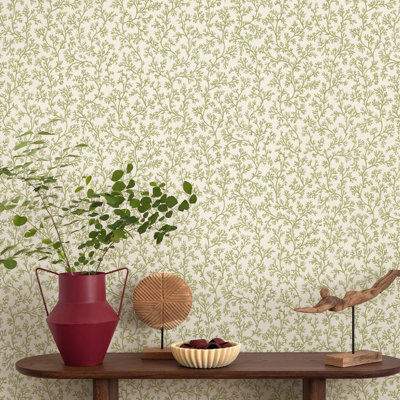 Sage Green Coral Wallpaper Textured Floral Feature Wall