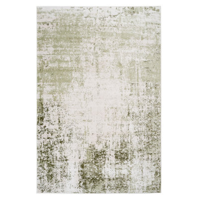 Sage Green Distressed Abstract Bedroom Living Area Rug 120x170cm