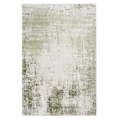 Sage Green Distressed Abstract Bedroom Living Area Rug 160x230cm