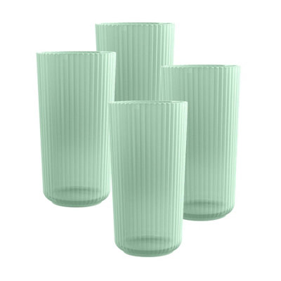 Sage Green Matte Plastic 21oz Ribbed Jumbo Drinking Cups - Set of 4