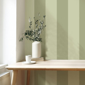 Sage Green Wallpaper Stripe Quality Feature Wall Smooth Finish Bedroom Hallway