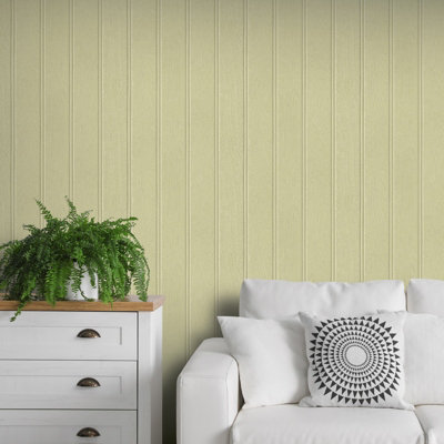 Sage Green Wallpaper Tongue And Groove Style Painted Faux Effect Wooden Panels