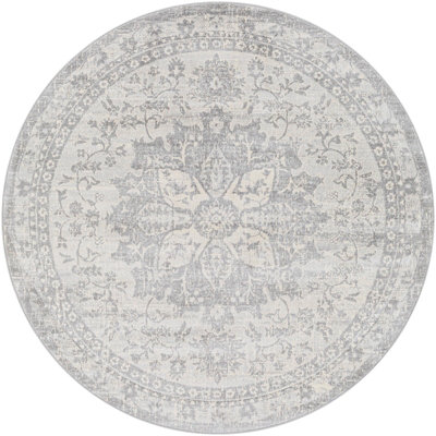 SAGE Round Vintage Traditional Oriental Boho Medium Grey Area Rug 200 x 200 cm
