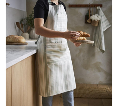 Sage Stripe Graphic Print 100% Cotton Apron