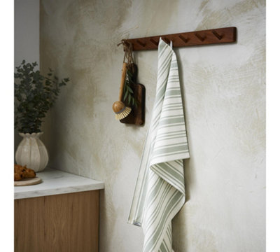 Sage Stripe Graphic Print 100% Cotton Tea Towel