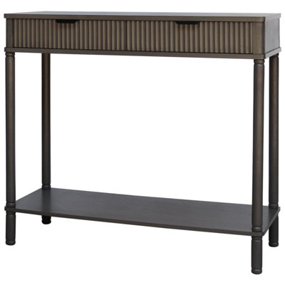 Sagevale 2-Drawer Ribbed Console Table with Bottom Shelf, Brown