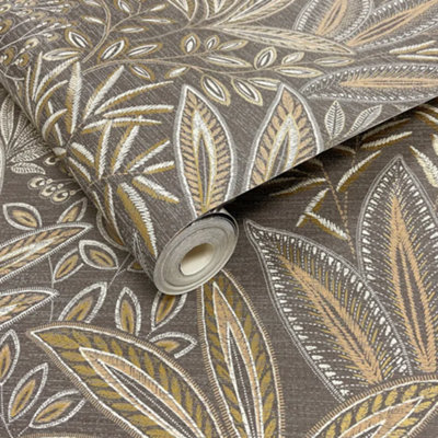 Sahara Leaf Deep Mocha Brown Tropical Floral Leaf Wallpaper M1785