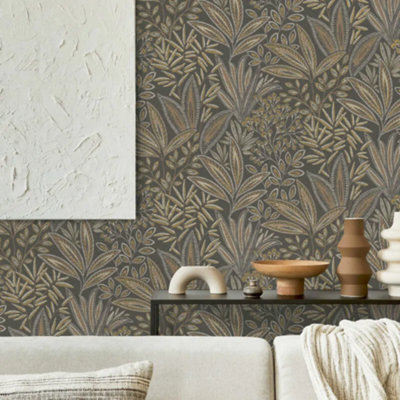 Sahara Leaf Deep Mocha Brown Tropical Floral Leaf Wallpaper M1785