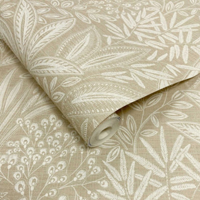 Sahara Leaf Natural Beige Tropical Leaf Wallpaper M1782 | DIY at B&Q