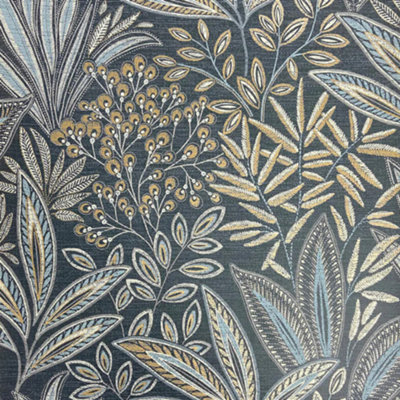 Sahara Leaf Navy Blue Tropical Leaf Wallpaper M1784