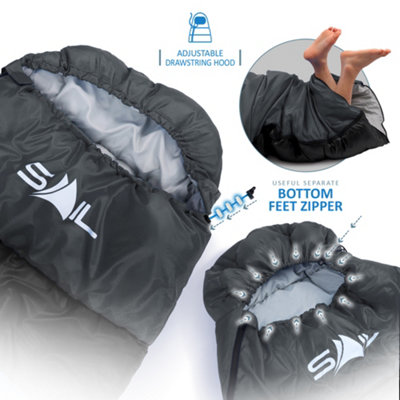 SAIL 'One' Waterproof Sleeping Bag 3-4 Season Indoor & Outdoor Camping Hiking - Black