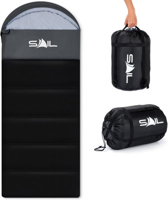 SAIL 'One' Waterproof Sleeping Bag 3-4 Season Indoor & Outdoor Camping Hiking - Black