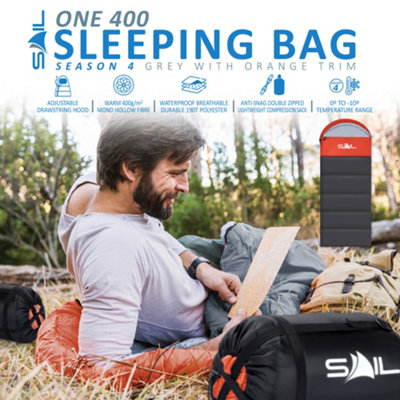 SAIL 'One' Waterproof Sleeping Bag 3-4 Season Indoor & Outdoor Camping Hiking - Orange