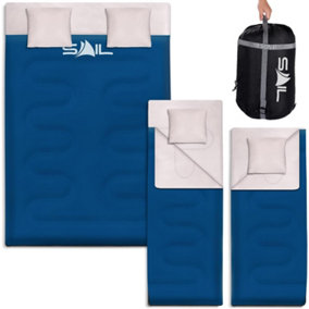 SAIL Waterproof Double Sleeping Bag with 2 Pillows Extra Large 3-4 Season - Blue