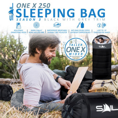 SAIL XL Sleeping Bag Extra Wide for Big & Tall Person 3-4 Season - Black