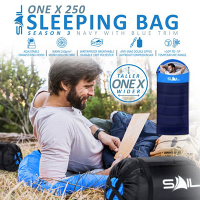 SAIL XL Sleeping Bag Extra Wide for Big & Tall Person 3-4 Season - Blue