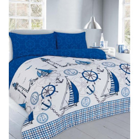 Sailboats Nautical Duvet Cover Set Fully Reversible Bedding Blue - Double